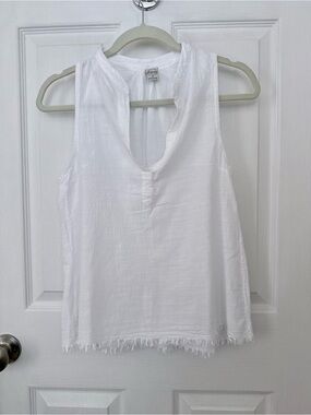 Blanco by Nature White 100% Cotton Gauze Sleeveless Tank Top Fringe Hem Size S